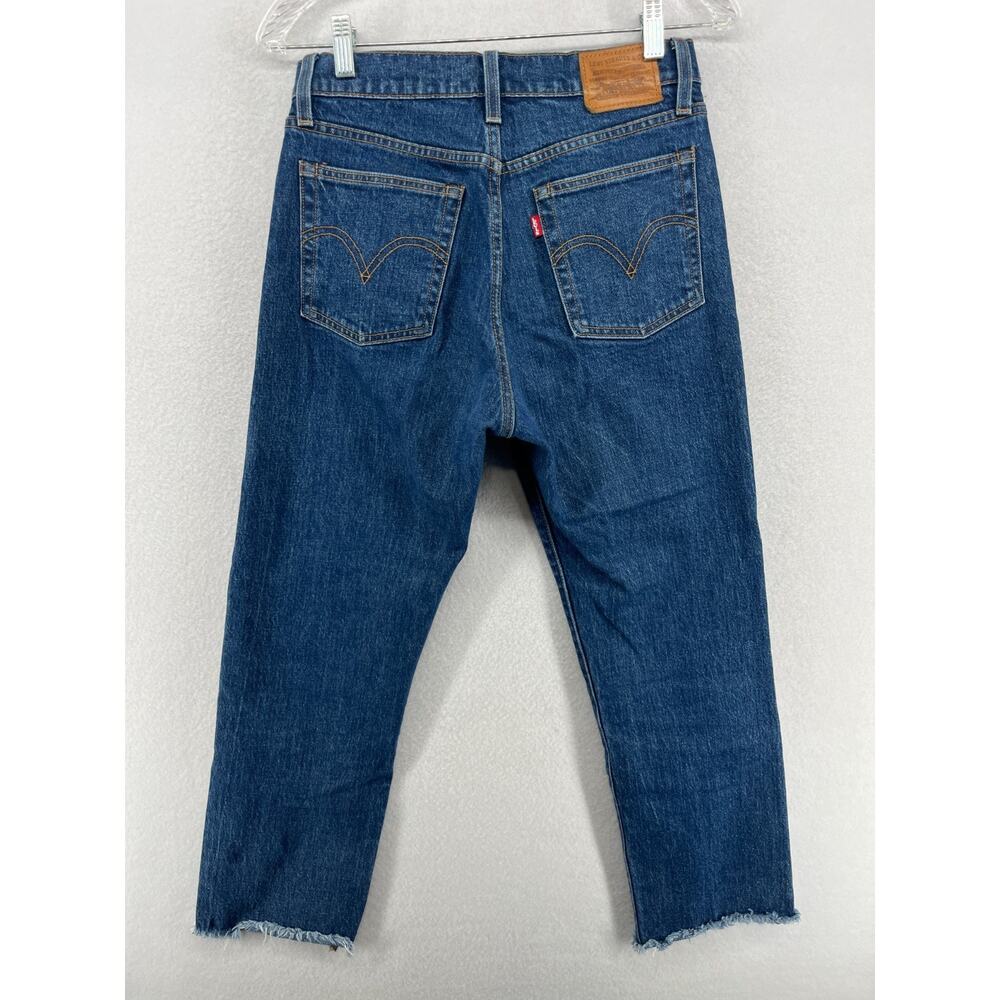LEVIS Jeans Womens 27 Wedgie Straight Button Fly Cropped Raw Hems Denim Blue